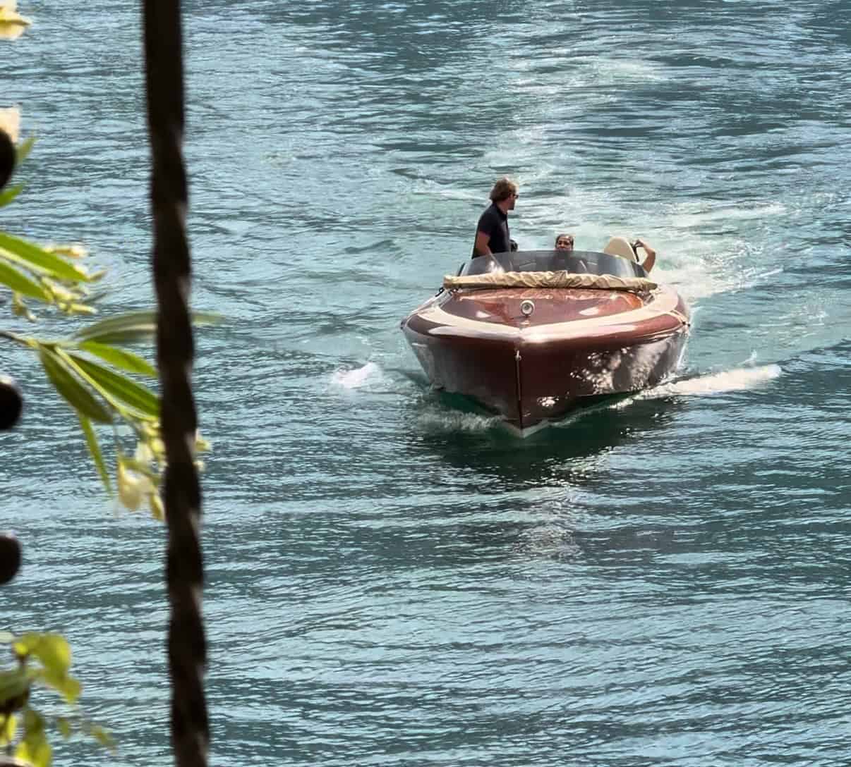 Lake Como classic wooden boat in the blossoms